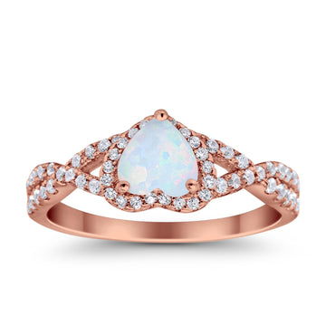 Heart Promise Ring Infinity Shank Rose Tone, Lab White Opal 925 Sterling Silver